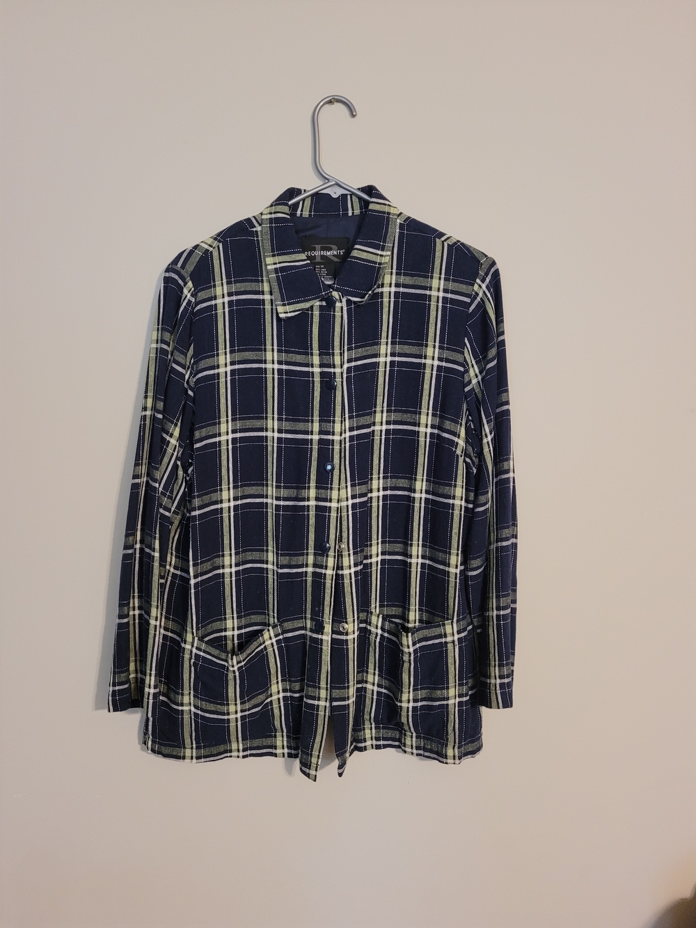 Requirements Navy and Cream Plaid Utility Shacket - Women